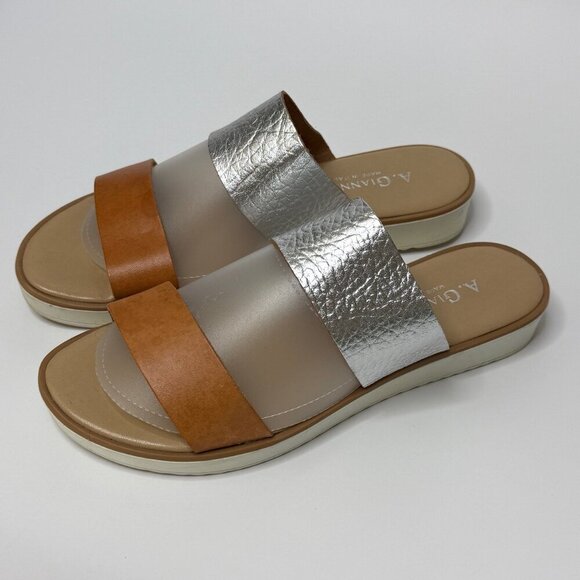 🤍 A Giannetti Bohemian Flat Slide Sandals Double Leather Straps Italy Sz 8 - Picture 4 of 10